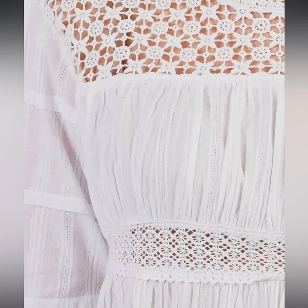 Maje Crochet Lace Yoke Button Back Cotton Top Ivory Small